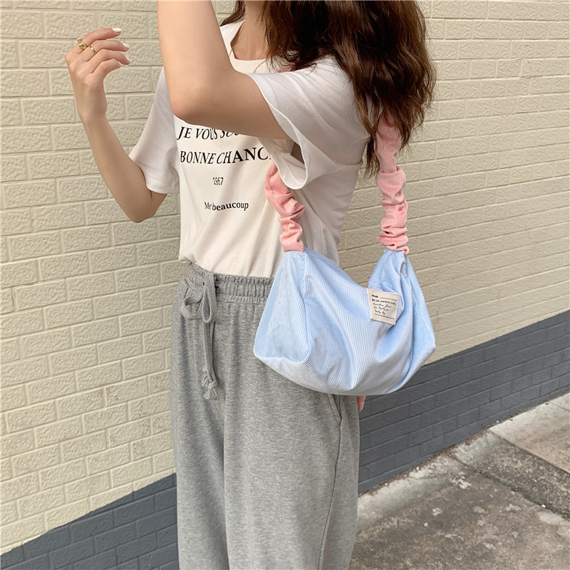 19212 corduroy retro underarm bag, sweet and youthful girl's single-shoulder bag with contrasting colors, cute student square bag undefined