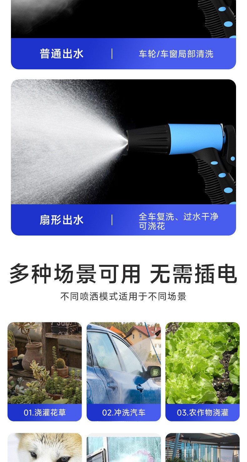 Car wash high-pressure water gun hose set for garden cleaning and watering flowers, multifunctional powerful spray gun with automatic storage