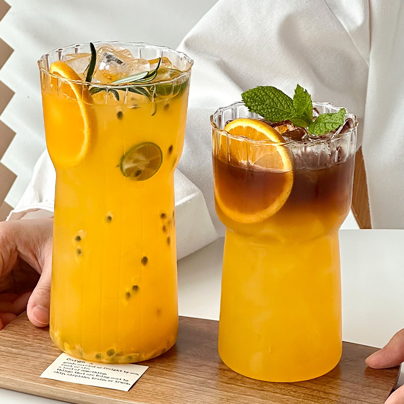 Trendy Vertical-Striped Wide-Mouth Drink Cup, Large Capacity Juice and Fruit Tea Cup, Special Coffee and Water Cup, Heat-Resistant Glass Cup Trendy Vertical-Striped Wide-Mouth Drink Cup, Large Capacity Juice and Fruit Tea Cup, Special Coffee and Water Cup, Heat-Resistant Glass Cup
