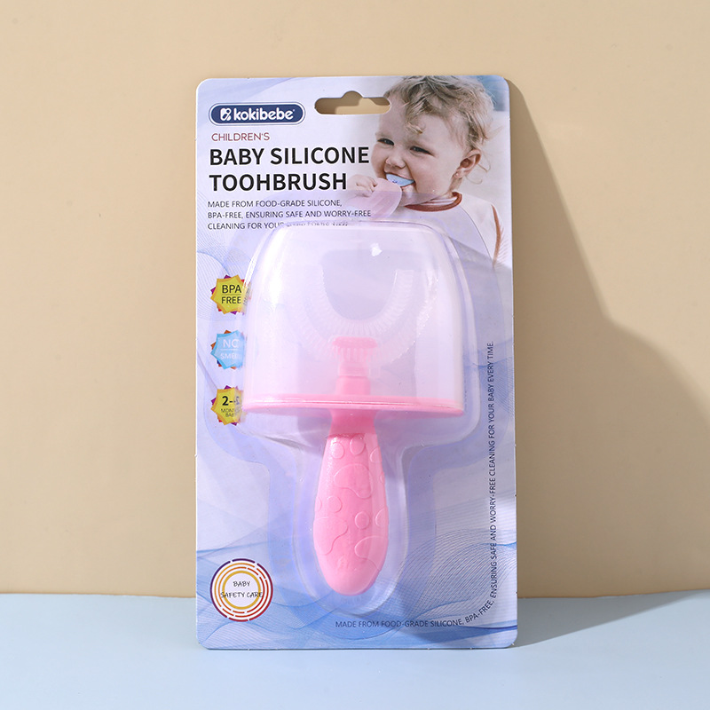 Cepillo de dientes de silicona para niños de 2 a 6 años, cepillo de dientes para limpieza de bebés, cepillo de dientes doméstico para proteger las encías, cepillo de dientes de dibujos animados con forma de U, cepillo de dientes de cerdas suaves.
