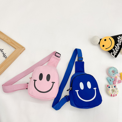 Children's Bags with Smiling Face Crossbody Bag 2024 New Nylon Trendy Boy's Chest Bag Kindergarten Baby Girl Backpack