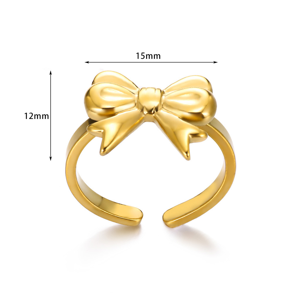 5g Weight 0.03µm-0.05µm Gold Plating Thickness PVD Coated Gold Plating Process 18K Real Gold Plated Plating Material Stone-Free Inlay Material Open Rings Classification 1 Piece Quantity Holiday, Daily Occasion 304 Stainless Steel Material Bow Knot Pattern All Seasons Season Women's Gender Vacation, Simple Style Style Waterproof Non Tarnish Craft PVD Coated Real Gold Plated Bow Knot 304 Stainless Steel Vacation Simple Style Waterproof Non Tarnish Open Rings 12