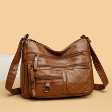 水洗皮包2025新款包包斜挎包时尚百搭多层软皮女士中年妈妈单肩包