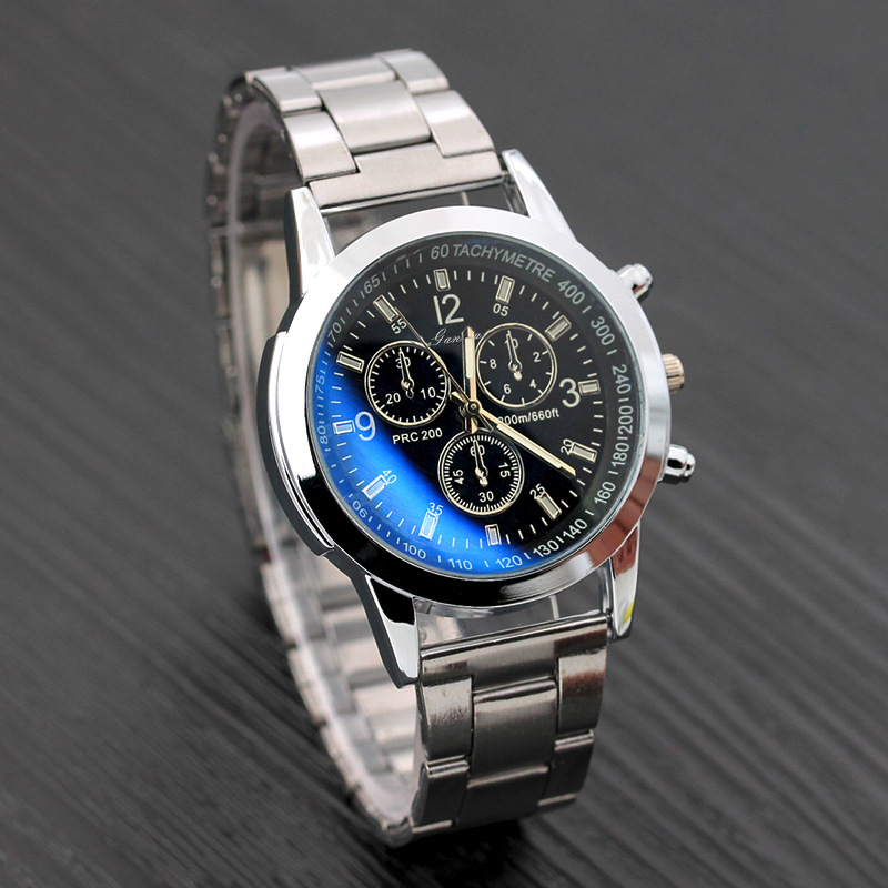 Watch Men's High-End Wholesale Casual Blue Light Glass Three-Eye Steel Band Watch Watch Gift Men's Watch Men's Watch