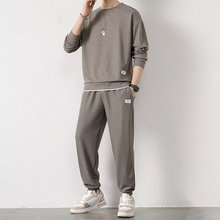 华夫格卫衣套装宽松休闲秋冬新款圆领男装长袖长裤青少年衣服外贸