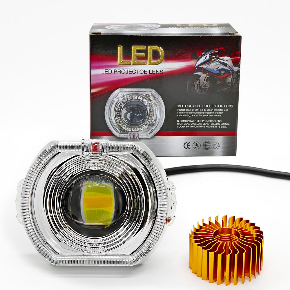 3寸摩托车led射灯通用内置天使眼恶魔眼透镜大灯远近光电动车改装