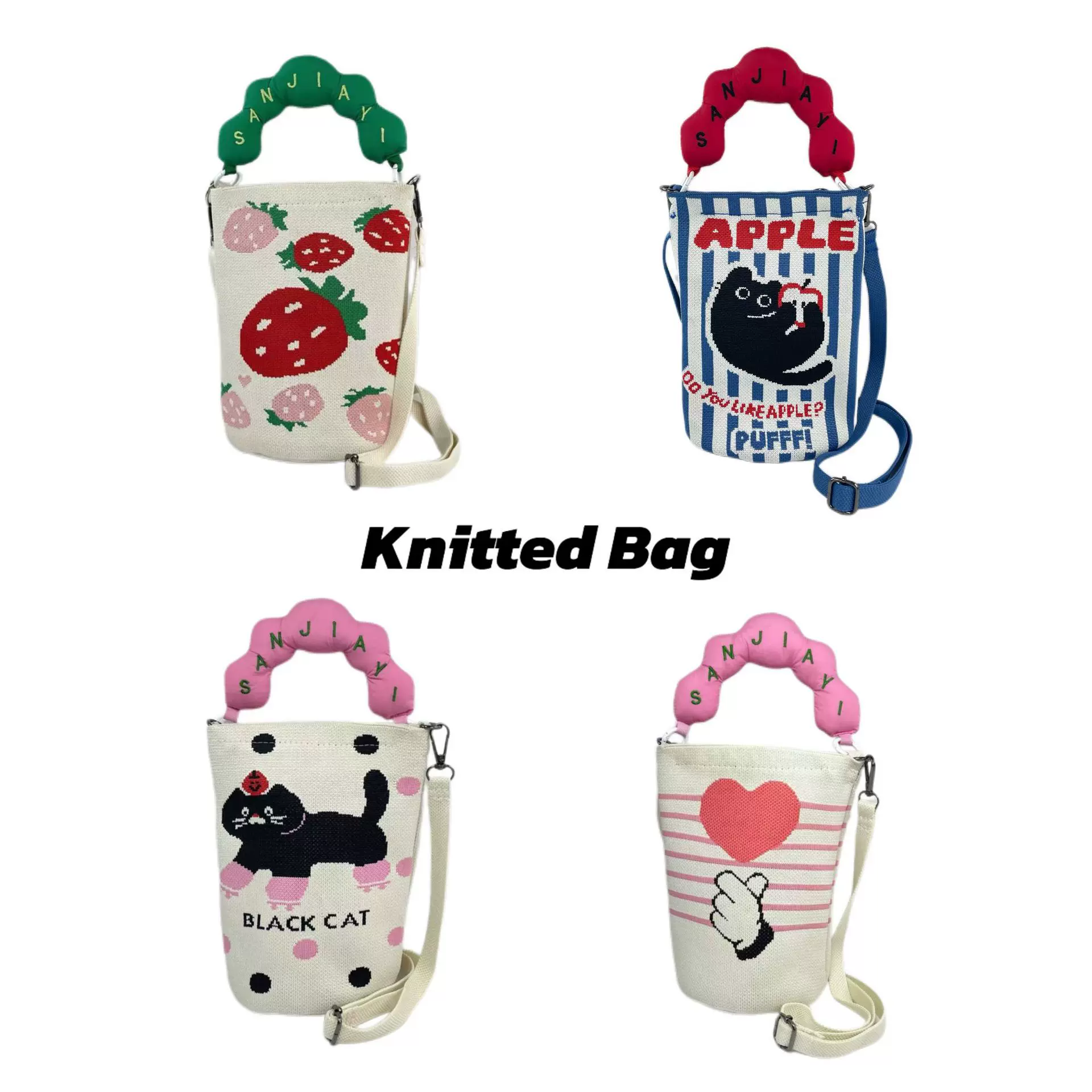 新款可爱卡通高级感针织大容量斜挎包百搭手提包通勤小众单肩包女