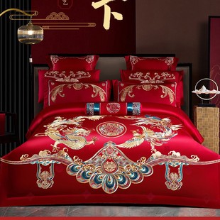 Xinjiang Long-staple Cotton High-grade New Wedding Four-piece Dragon and Phoenix Embroidery Wedding Wedding Room Wedding Big Red Cotton Bedding