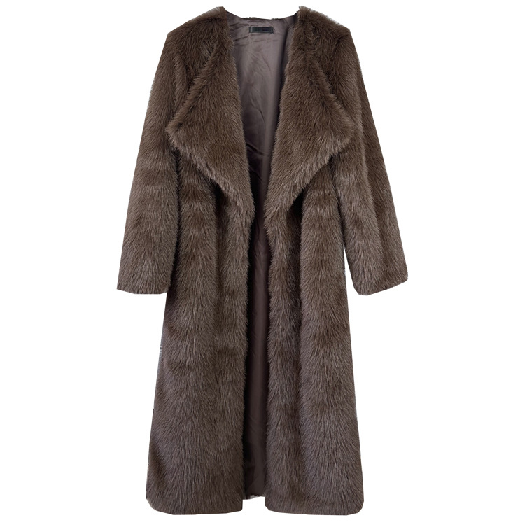 Women's Long Faux Fur Coat Solid Colour Korean Style Winter_voghion.com