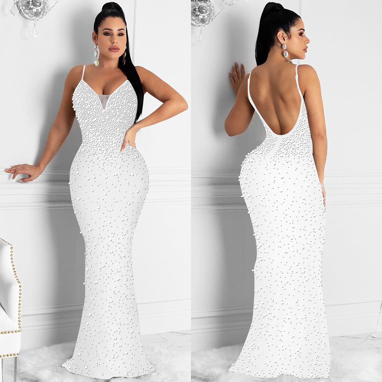 C5852 AliExpress Amazon moda europea y americana de las mujeres rhinestone caliente nightclub sexy Correa vestido sin mangas