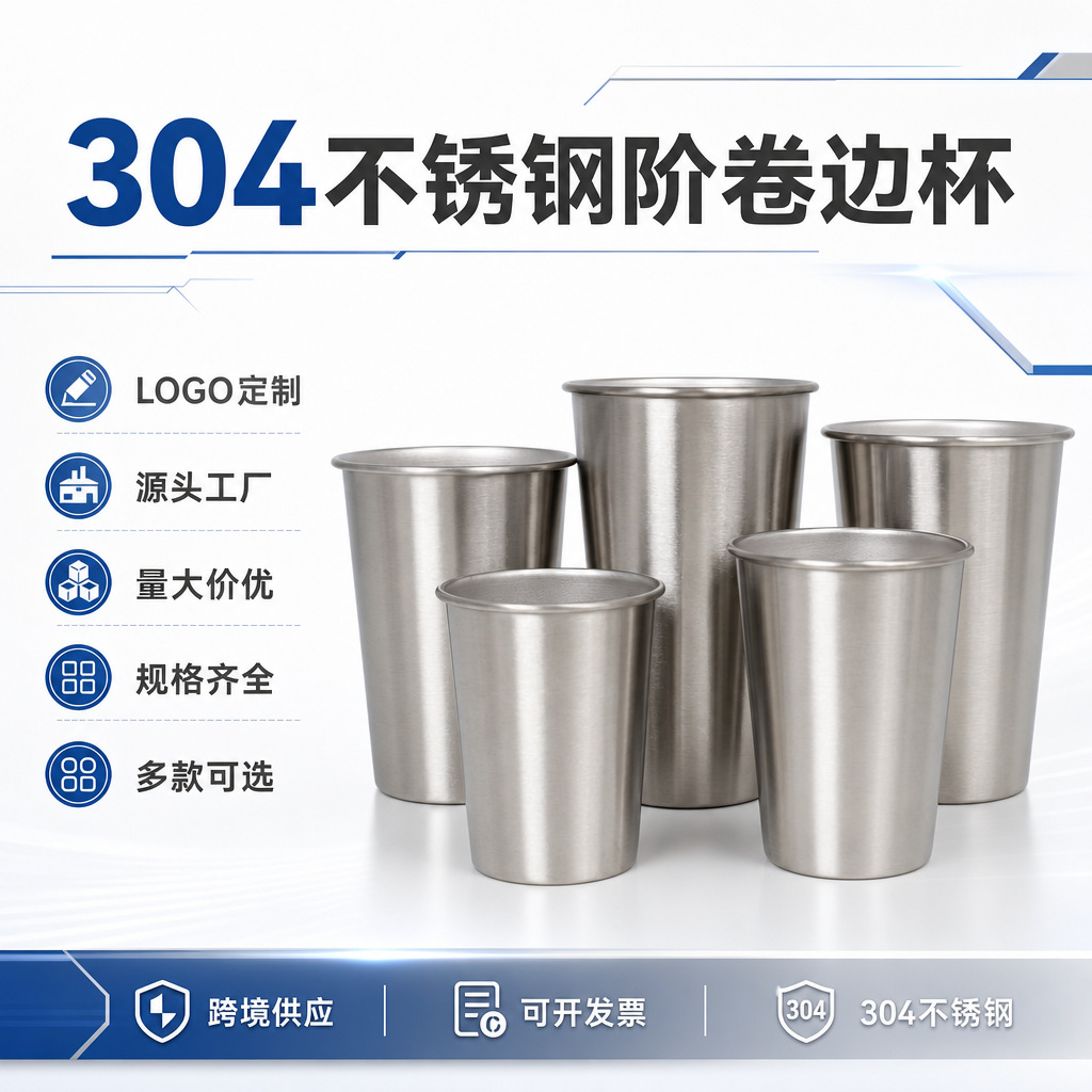 304不锈钢水杯啤酒饮料随手杯便携不锈钢防摔露营水杯跨境咖啡杯