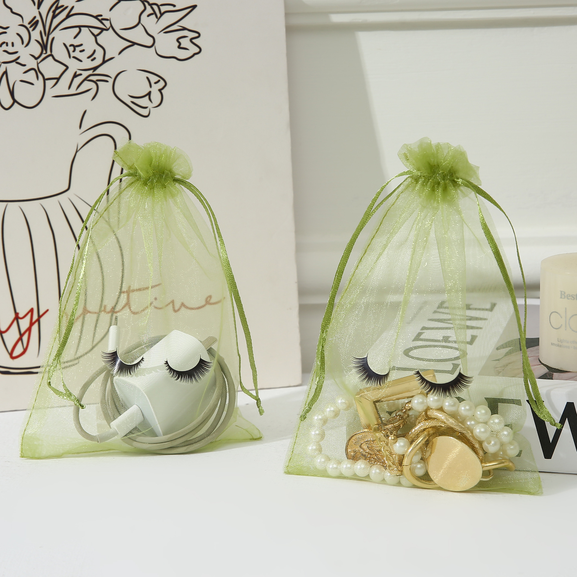 아미 그린;[인쇄된 속눈썹 거즈 백];13*18cm