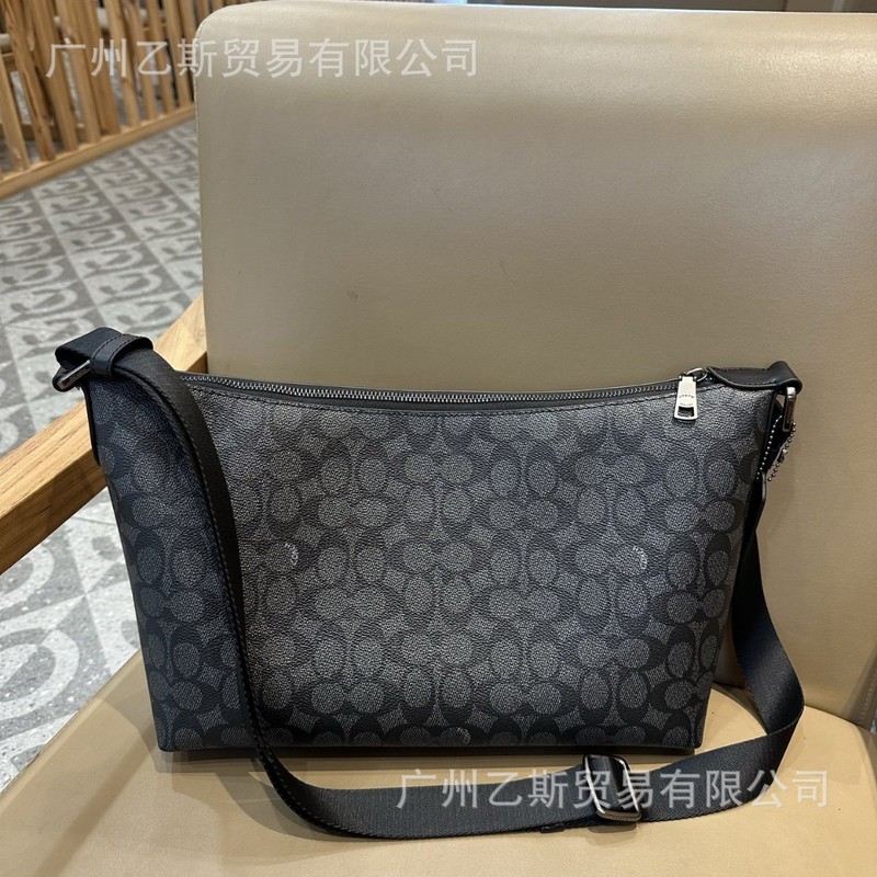 蔻家新款31老花丹宁牛仔流浪包c家真皮男款单肩斜挎包胸包饺子包|undefined