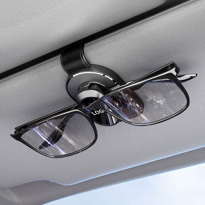 Car Glasses Clip Sunglasses Holder Multifunctional Leather Car Sun Visor Storage Box Car Electronic Receipt Card Holder (Car Glasses Clip/Bill Clip) - b4-black