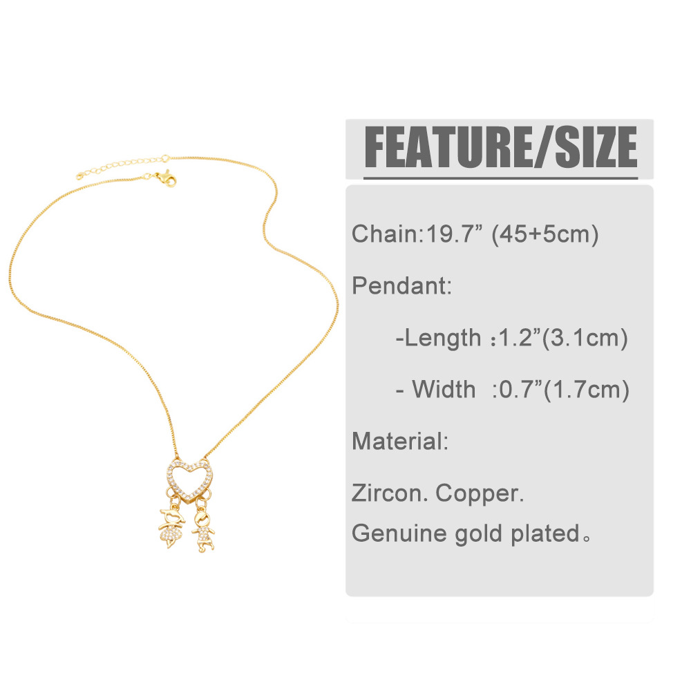 cartoon puppet heart zircon couple copper gold-plated inlaid zircon necklace
