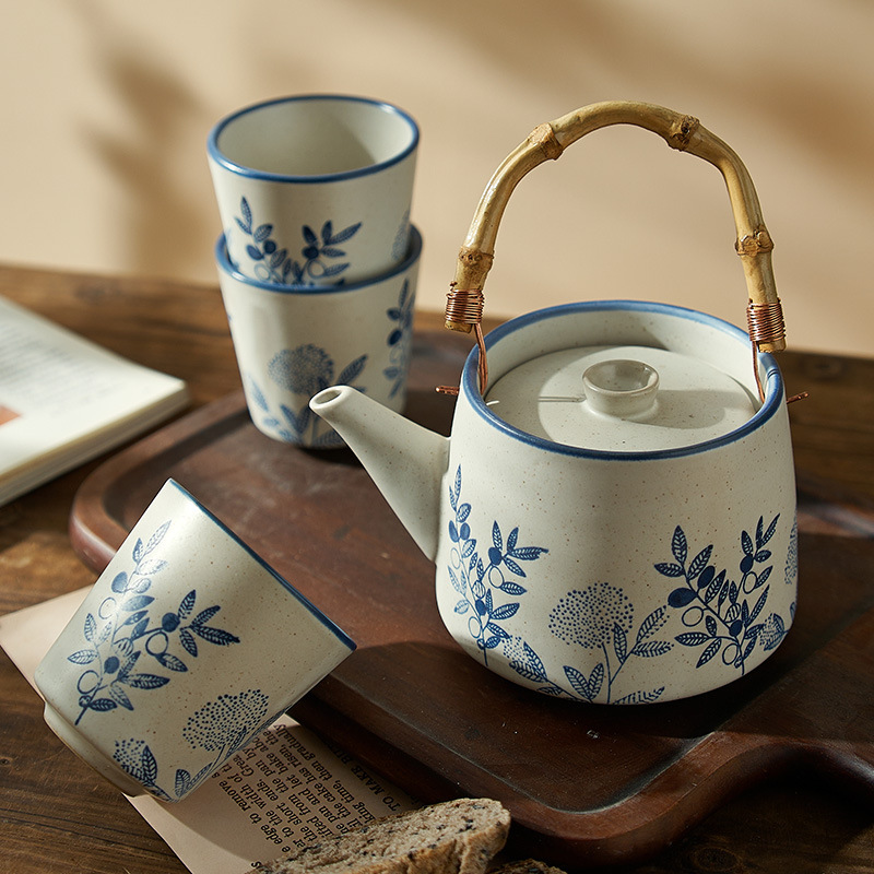 Japanese Style Retro Kung Fu Tea Set Crude Pottery Creative Teapot suit Simple Household Teacup High Color Value Coil Pot