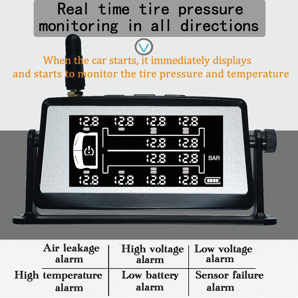 Truck 12-wheel dedicated solar external tire pressure monitoring system trailer truck tire pressure gauge detector high precision