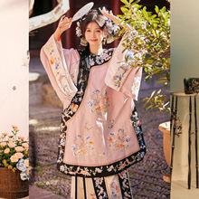 清汉女格格汉服对襟印花圆领古风氅衣民族服饰马面原创重工改良版