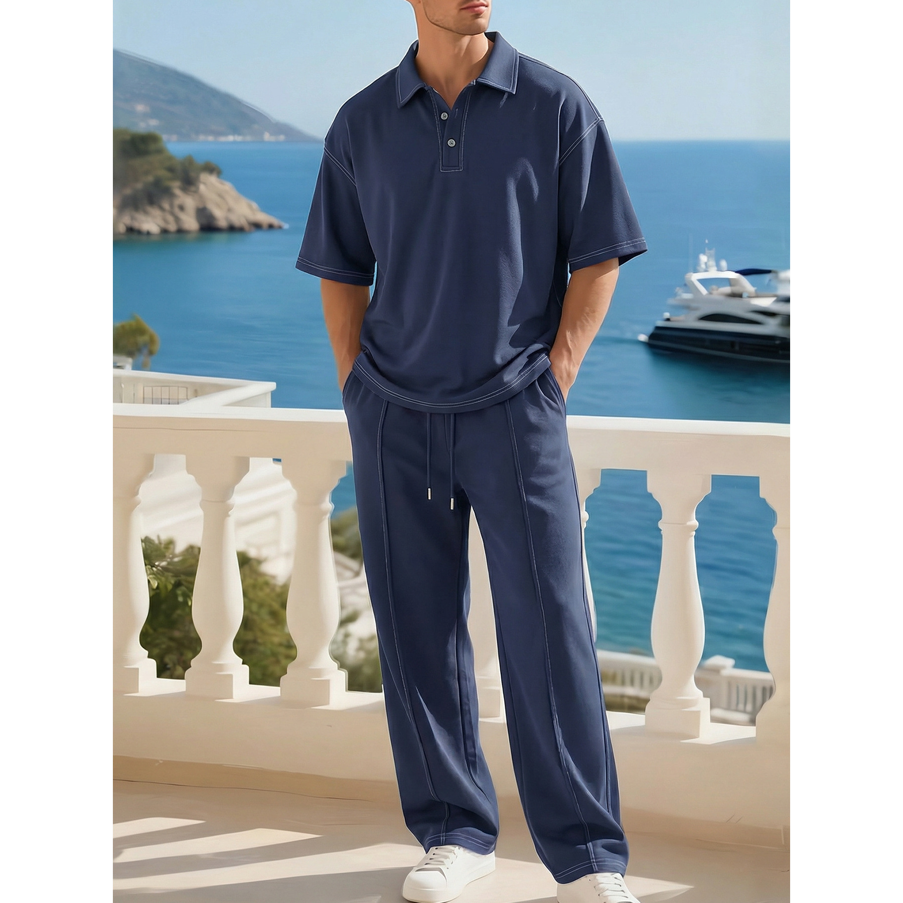 American-style heavyweight cooling suit, men's and women's plus size casual sportswear two-piece set for summer.