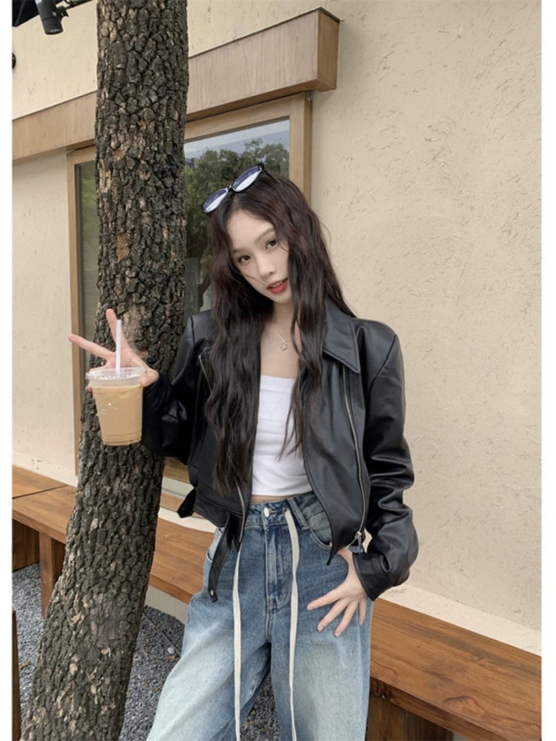 Black Leather Jacket Women's Short Style Petite 2025 Spring and Autum Retro Motorcycle Jacket Hong Kong Style Pu Leather Jacket