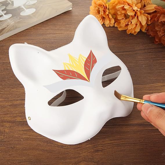 Amazon venta caliente DIY en blanco gato cara máscara Halloween hombres y mujeres pintados a mano máscara de pulpa de graffiti juego de pintura