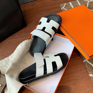 24 Summer New Slippers Women's Foreign Trade plus size All-match Thick Bottom One-word Velcro Solid Color European and American Casual Sandals Women