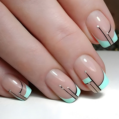 Medium-Length Wearable Gel Nail Tips with Geometric Lines, European and American-Style Detachable Handmade Fake Nail Stickers