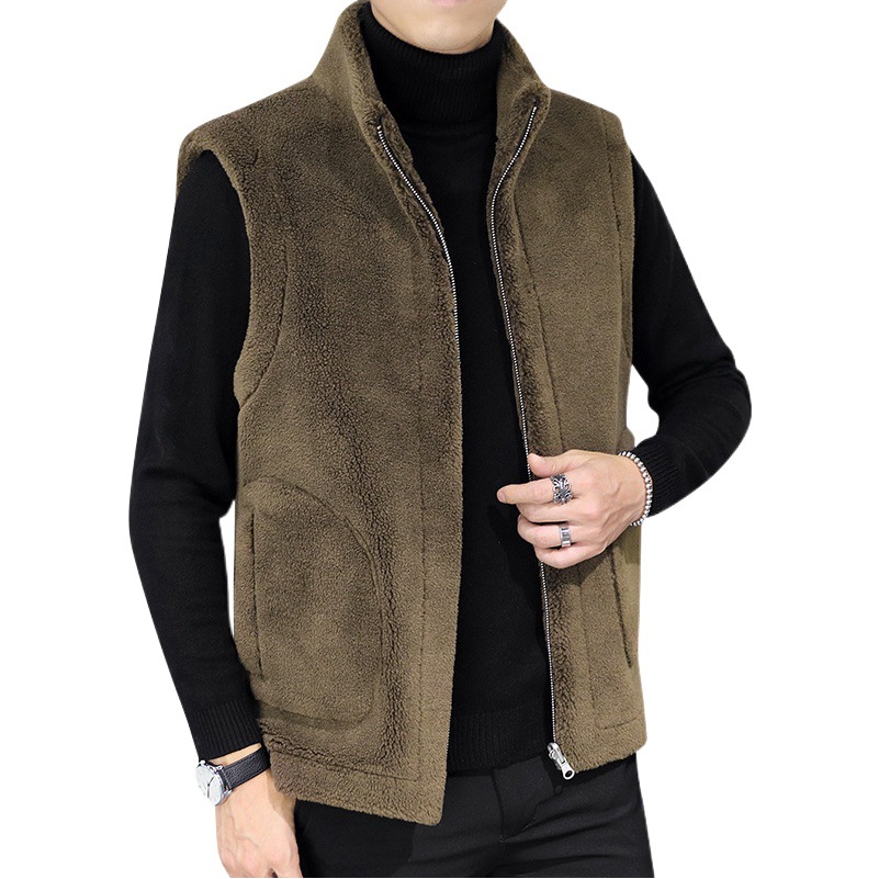 2022 ropa de los hombres-Otoño e Invierno principal de empuje de la piel de un solo lado desgaste todo-coincidencia de moda chaleco de lana granular hombres