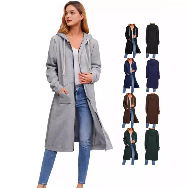 2026 European and American Cross-Border New Foreign Trade Amazon Hot-Selling Women's Loose Zipper Cardigan Autumn and Winter Long Coat