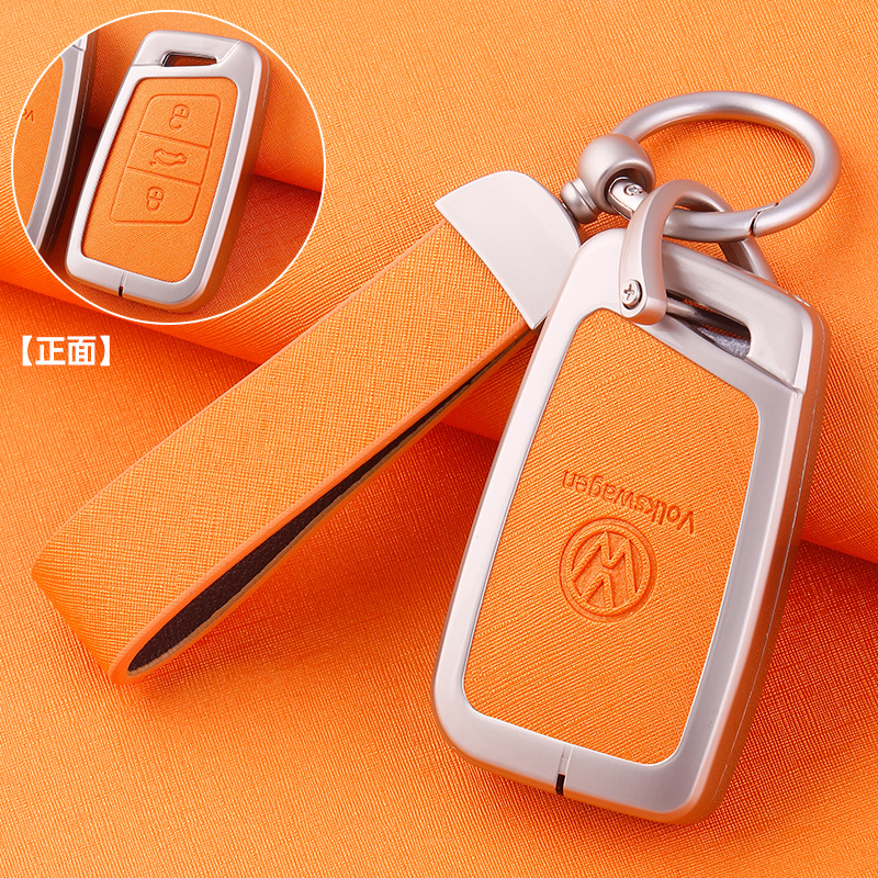 ZH 폭스바겐 C 모델 [펄 크롬-오렌지 가죽] 메탈 쉘 + 초승달 가죽 버클