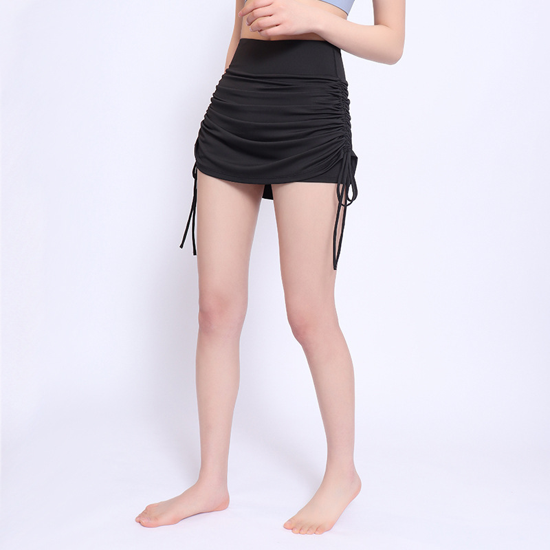夏季假两件健身裙裤女弹力外穿瑜伽裤高腰提臀抽绳紧身运动短裤|undefined