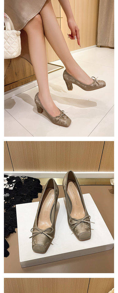 Giày cao gót nữ mũi vuông gót dày thiết kế thanh lịch, gót 6–8 cm — kaki, màu xám đậm, mơ chi tiết 10