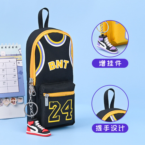 大容量球星书包笔袋高颜值男生中小学生个性铅笔袋双层帆布文具袋