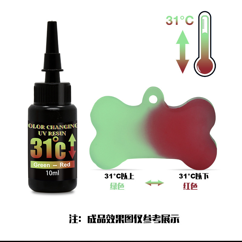 Transfronterizo 6 colores cambio de temperatura pegamento uv de bricolaje pegamento de alto brillo 31 grados toque a mano material que cambia de color resina que cambia de color fabricante de pegamento uv