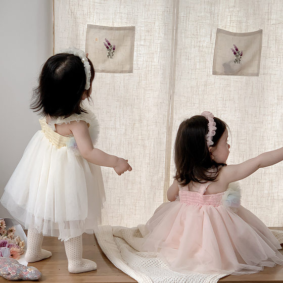 Point Xi baby clothes foreign-style sweet mesh condole strap bag fart skirt baby girl super cute princess wind 100 days banquet summer