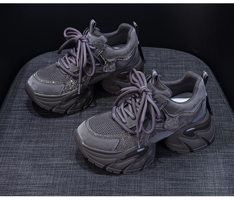 Giày sneaker nữ chunky đế dày tăng chiều cao, phong cách năng động, đế đệm khí — M2957 màu nâu, M2957 màu xám, M2957 màu đen chi tiết 29