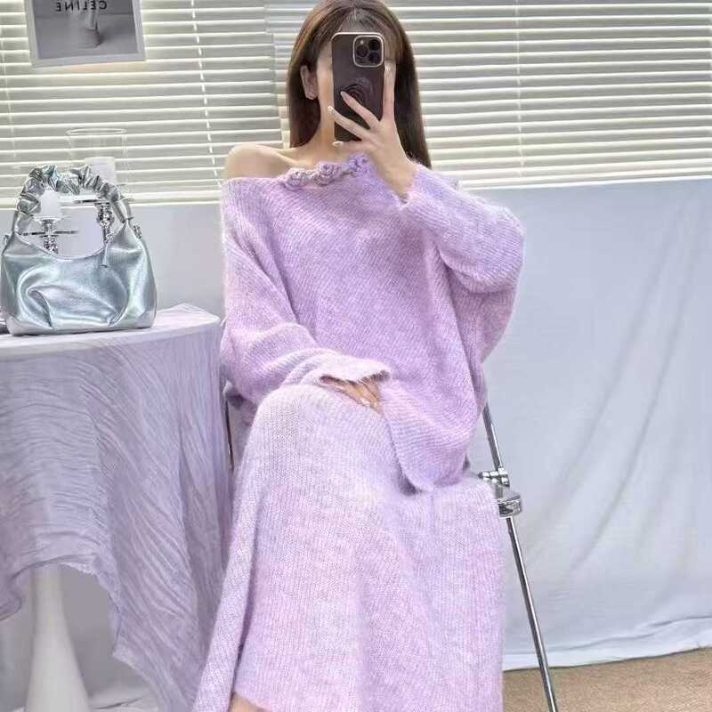 Three-Dimensional Flower Knitwear Pullover Knitwear + Skirt Two-Piece Set Autumn and Winter Lazy Style Ladylike Elegant Suit for Women