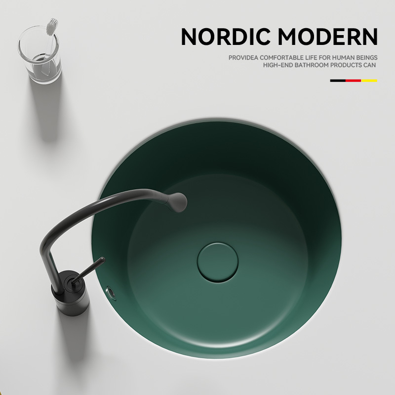 Small Matte Green Ceramic Under-Counter Basin Single Basin Round Wash Basin Wash Basin Embedded Small Size Wash Basin