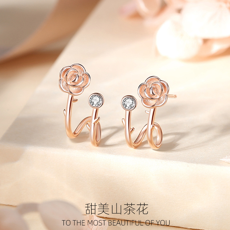 S925 plata Camellia pendientes mujer Chanel estilo Rosa flor pendientes nicho diseño joyería de alta calidad al por mayor