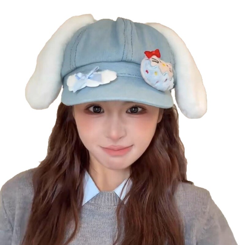 甜美可爱小猫毛绒耳朵百搭云朵八角帽子女贝雷帽显脸小画家帽秋冬|undefined