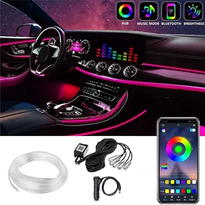 Car headlamp car optical fiber line cold light guide light 64 color gas lamp APP decorative light bar wiring-free