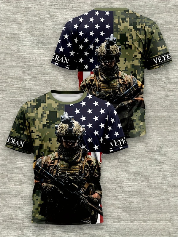 2025 Cross-Border Us Army 3D Digital Printed Men's T-Shirt Summer Casual Quick-Drying Mesh Short-Sleeved Sports Top