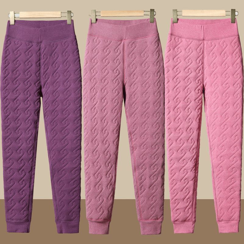 Winter warm, padded, ribbed thermal leggings for middle-aged and elderly women, large size, outerwear, mid-rise, Northeast cotton pants for layering