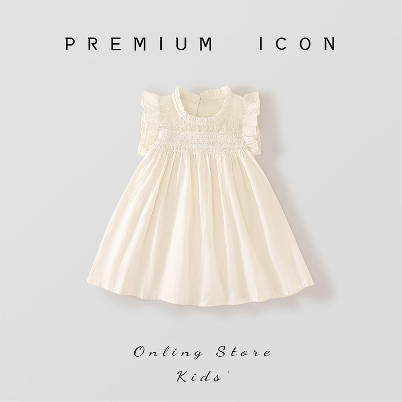Girls small fly sleeve ear dress 2025 summer new children's French dress princess skirt a generation of hair