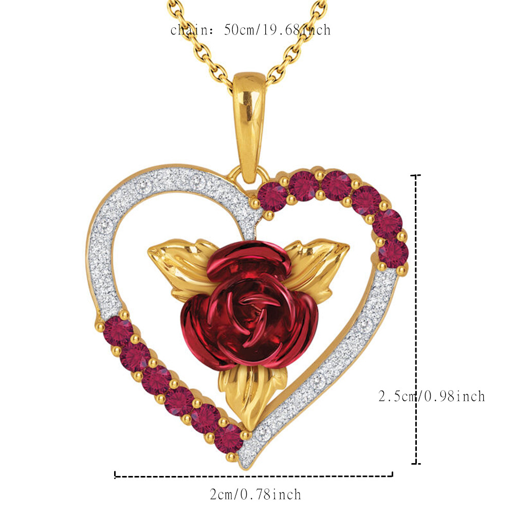 New Elegant Rose Blossoms Heart Shaped Diamond Set Necklace Female Niche Design, Premium Birthday Gift for Girlfriend_voghion.com