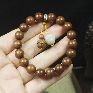 Six Paths Wood with White Jade Bodhi Cute Cat Claw Pendant Bracelet Couple Wooden Buddhist Bead Bracelet