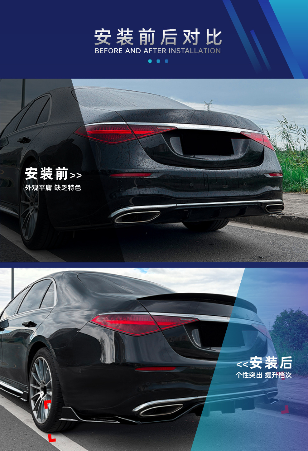 Suitable for Mercedes-Benz S-Class W223 AMG Line 2021-2026, rear lower lip, tail lip, and spoiler kit for cross-border modification