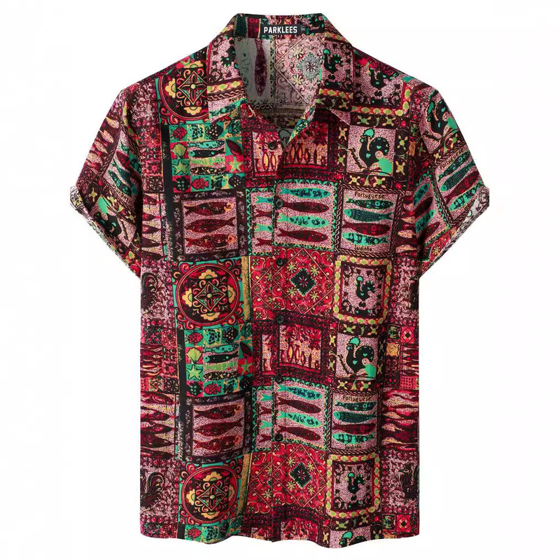 European and American Cross-Border Men's Fashion Casual 3D Digital Print Bohemian Style Hawaiian Short-Sleeved Lapel Shirt Beach European and American Cross-Border Men's Fashion Casual 3D Digital Print Bohemian Style Hawaiian Short-Sleeved Lapel Shirt Beach