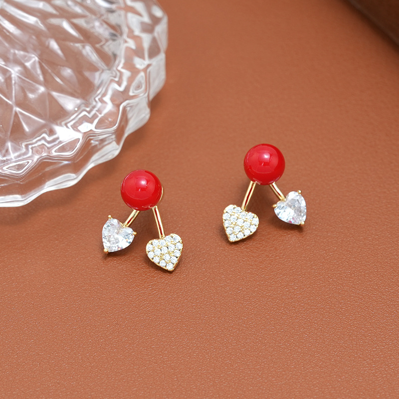 Cherry red cute universal earrings with zircon