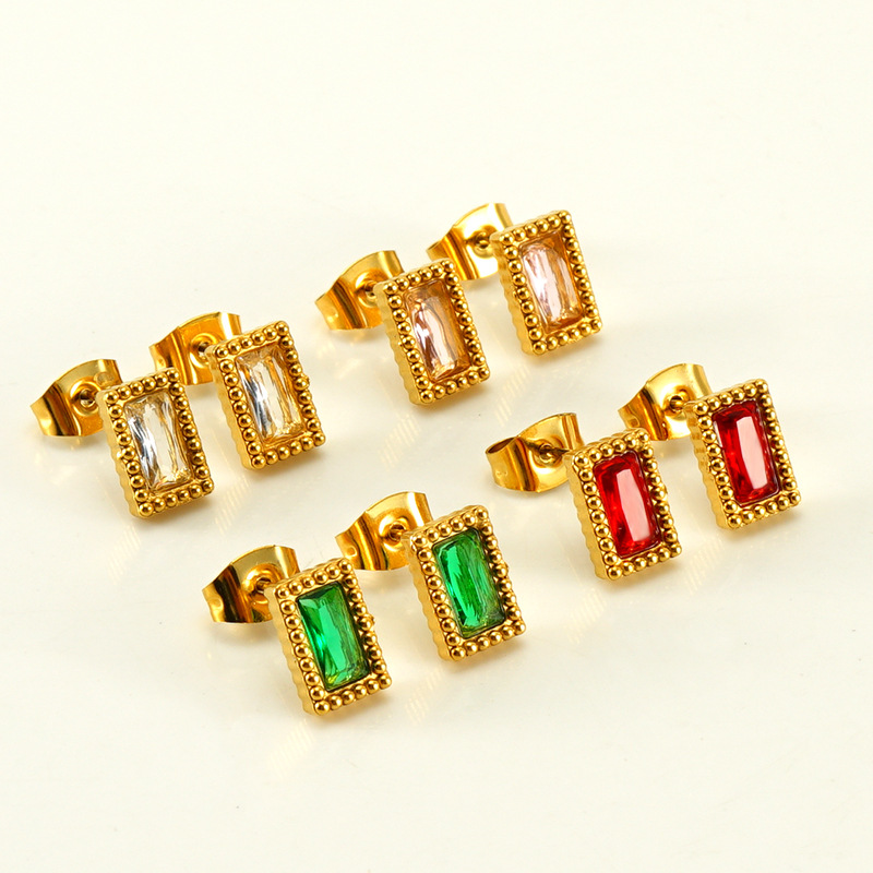 Moda europea y americana geométrica Luz de lujo de acero de titanio pendientes de acero hebilla de oreja al por mayor